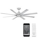 WAC Smart Fans Mocha XL Indoor and Outdoor 8-Blade Smart Home Ceiling Fan 66in Brushed Aluminum with Remote Control works with Alexa and iOS or Android App (NO LED LIGHT KIT)