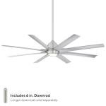 WAC Smart Fans Mocha XL Indoor and Outdoor 8-Blade Smart Home Ceiling Fan 66in Brushed Aluminum with Remote Control works with Alexa and iOS or Android App (NO LED LIGHT KIT)