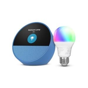 Echo Spot with Amazon Basics Smart Color Bulb