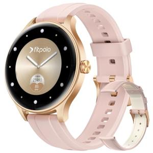 Fitpolo Smart Watches for Women (2 Bands), 40mm Stylish Round Smartwatch, IP68 Waterproof Fitness Tracker with Bluetooth Calls (Make/Answer), Heart Rate/SpO2/Sleep Monitor, 7 Days Battery - Pink