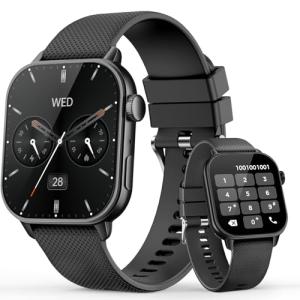 Smart Watches for Men Women, 1.85'' AMOLED HD Fitness Tracker with 100+ Sports Modes, Smartwatches with Bluetooth Call/Heart Rate/Sleep Monitor/Pedometer, IP68 Waterproof Watch for Swimming, Black