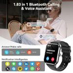 Jacoosa Smart Watch for Men Women, 1.83" HD Touchsreen, Bluetooth Calling, 5 ATM Water-Resistance, 130+ Sports Modes, Health, Fitness & Sleep Tracker, Timer, Fitness Watch for Android/iOS (Black)
