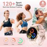 Fitpolo Smart Watches for Women (2 Bands), 40mm Stylish Round Smartwatch, IP68 Waterproof Fitness Tracker with Bluetooth Calls (Make/Answer), Heart Rate/SpO2/Sleep Monitor, 7 Days Battery - Pink