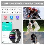 Smart Watches for Men Women, 1.85'' AMOLED HD Fitness Tracker with 100+ Sports Modes, Smartwatches with Bluetooth Call/Heart Rate/Sleep Monitor/Pedometer, IP68 Waterproof Watch for Swimming, Black