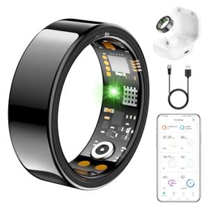 Ring Health Tracker for Women Men, Fit Ring with Heart Rate, Blood Oxygen, Sleep Monitor, Calories, Step Counter, IP68 Waterproof Smart Ring for iPhone & Android, No Subscription Fee (Black, 13#)
