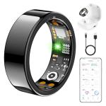 Ring Health Tracker for Women Men, Fit Ring with Heart Rate, Blood Oxygen, Sleep Monitor, Calories, Step Counter, IP68 Waterproof Smart Ring for iPhone & Android, No Subscription Fee (Black, 13#)