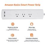 Amazon Basics Smart Plug Power Strip with 3 Individually Controlled Outlets and 2 USB-A Ports, Works with Alexa Only, 2.4 GHz Wi-Fi, No Hub Required, White