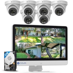 4COVR PoE 4K NVR Security Camera System with Monitor, AI Human/Vehicle Detection, 8 CH 8MP NVR with Monitor Pre-Installed 2TB HDD, 6X 8MP Wired Dome IP Home Camera IP67 Night Vision, LY97SA8MU806