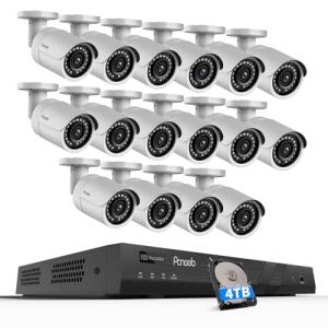 PANOOB 16 Channel Security Camera System 4K PoE, 4K 16CH NVR 4TB HDD, 16x 8MP Wired Outdoor Surveillance IP PoE Cameras, AI Human Vehicle Detection, Remote Playback Built-in Mic, PB37F1616-8M