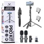 Vlogging Kit for iPhone, YouTube TikTok Podcast Video Recording Starter Kit for Content Creators, Equipment: Full Size Tripod, Phone Stabilizer, Bluetooth Shotgun Microphones & LED Lights