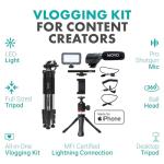 Movo iVlogger Vlogging Kit for iPhone with Fullsize Tripod - Lightning Compatible YouTube Starter Kit for Content Creators - Accessories: Tripods, Phone Mount, LED Light and Shotgun Mic