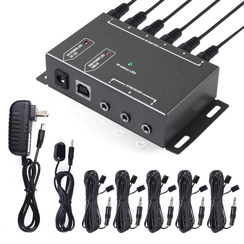 IR Repeater Infrared Repeater System Kit Control Up to 10 Devices Hidden IR Remote Extender Set for Set-top Box, Amplifier, Receiver, DVD, AVR, Blu-ray Player, More