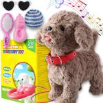 Walking Barking Dog Toy Singing Puppy Set, Repeat What You Say Teddy with Control Leash Electronic Dog, Touch or Voice Control Realistic Robot Musical Dancing Animated Plush Pet for Toddler