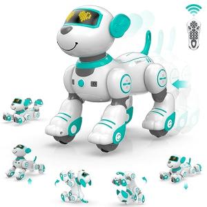 STEMTRON Programmable Remote Control Robotic Pet, Interactive Robo Dog & Cat, RC Robot with Touch Sensing, LED Eyes, Dance & Music