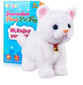 White Plush Cat Stuffed Animal Interactive Cat Robot, Robotic Cat Barking Meow Kitten Touch Control, Electronic Pet, Robot Kitty Toy, Animated Cat for Girl Baby Kid L:12" * H:8" *