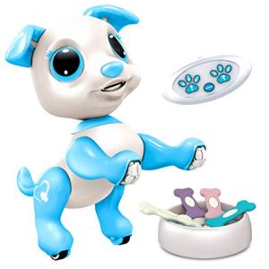 Robo Pets Robot Dog Toy for Girls and Boys - Remote Control Robot Toy Puppy with LEDs, Sound FX, Interactive Hand Motion Gestures, STEM Program Treats, Dancing and Walking RC Pet for Kids (Blue)