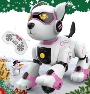 Robot Dog Toy for Kids, Programmable Remote Control Robot Puppy with Voice & Touch Sensors, Dancing & Singing, Animal Sound Imitation, Smart Stunt Robot Pet, Interactive Robotic Dog for Kids (Pink)