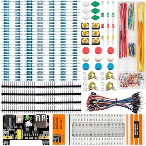 Basic Starter Kit Include Electronics Module Fun Kit, Breadboard, Power Module, Jumper Wires, Resistors, Circuit Boards,LEDs etc, Uno R3, Mega2560, Nano Compatible Replacement Parts Kit(E3)