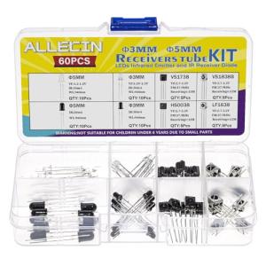 ALLECIN 3mm 5mm 940nm LEDs Infrared Emitter and IR Receiver Diode 1738 1838 0038 1638 Receivers Tube Kit (Pack of 60pcs)