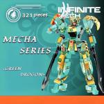 WULOBOOI Samurai Mech Warrior Building Toy Set for Adults, Green Dragon Battle Figure Robot with 2 Sword Building Bricks Kit, 321 Pieces Ninja Adventure Playset Gift Idea for Kids Ages 7 8-12