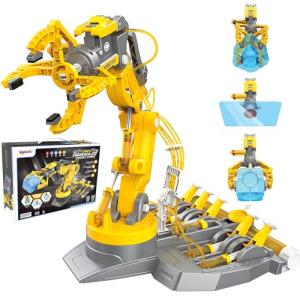 SMIESSKIDDO 3 in 1 Hydraulic Robot Arm - 220 Pcs STEM Building Toys with 4-Jaw Grab, Suction & Tongs for Kids 8-12 | No Batteries Needed Engineering Gift for Boys & Girls Ages 9 10 11