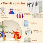 Bamboo Puppet Battle Game Kit, 18 Metal Weapons, DIY Fighting Toy