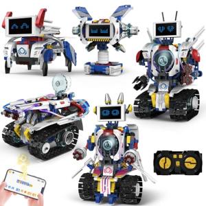 HPROMOT 5-in-1 STEM Robot Building Kit for Kids Ages 8-16, Remote & App Controlled, Rechargeable Engineering Learning DIY Coding Toy, Educational Building Blocks Gift for Girls & Boys (603 PCS)