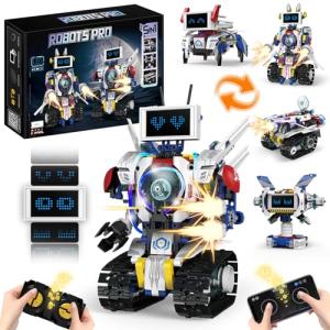 VOPOGLNE 5 in 1 STEM Robot Building Kit, APP & Remote Control Screen Building Toys, Eye Coding Robots Rechargeable, 620Pcs DIY Super Warriors for Kids Learning, Boys Girls Birthday Gifts