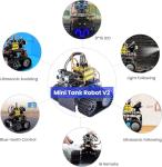 KEYESTUDIO Mini Tank Robot V2 Smart Car Kit for Arduino, IR Infrared and App Remote Control (iOS and Android), Light and Ultrasonic Follow, 8X16 LED Panel, Ultrasonic Obstacle Avoidance,15+