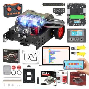 WhalesBot Rocky Smart Robot Car Coding & Remote Control Kit for Kids 8-16, Modular/Scratch/Python/C Programming, Educational Engineering Science Toy Set with Multiple Sensors and Smart Controller