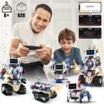 VOPOGLNE 5 in 1 STEM Robot Building Kit, APP & Remote Control Screen Building Toys, Eye Coding Robots Rechargeable, 620Pcs DIY Super Warriors for Kids Learning, Boys Girls Birthday Gifts