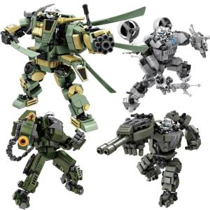 Loyratche Transforming Mech Robot Building Blocks Set, 4 Kinds of Destroy Warrior City Mecha Action Figure with Weapons, Cool Creative Robots Toys Gift for Teens Boys (1448 PCS)