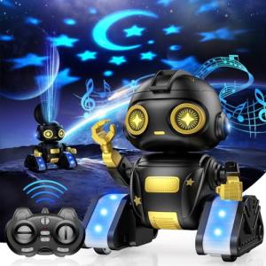 BAIWU Robot Toys for Kids,RC Robot with Gesture Sensing & LED Eyes,Star Projector and Music,Easter Gifts for 6+ Years Boys(Black)