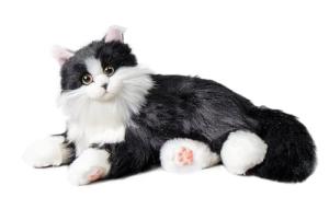 Chongker Interactive Companion Robot Cat Pets, Handmade Weighted Stuffed Animals, Cat Plush Toy with Voice Response, Realistic Heartbeat and Purring, Black Cat