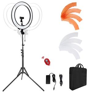 LDGHO 18-Inch Ring Light, 55W Dimmable 5500K Light with 240 LEDs Color Filter, Soft Tube and Carrying Bag for YouTube, TikTok, Selfies and Photography, Compatible with Camera and Smartphones