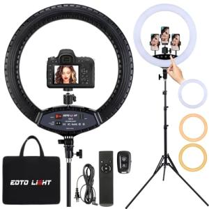 EOTO LIGHT 19 inch LED Ring Light with Tripod Stand, Ring Light with Touch Panel for Makeup Studio Portrait YouTube Vlog Video Shooting with Remote Controller, CRI>97
