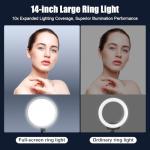 ANBES 14" Large Ring Light Kit with Tripod Stand & Phone Holder, 40W Full-Screen Photography Lighting with LCD Display & Remote, Studio Lights for Zoom, Video Recording, Live Stream, YouTube, TikTok