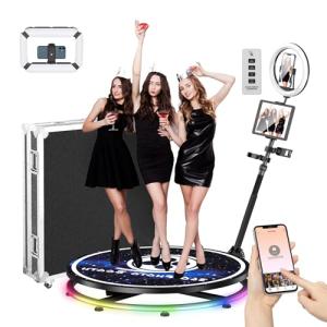 360 Photo Booth 31.5" Machine with Flight case+ Extra Free Battery Ring Light Stand Free Custom Logo with Extra Replacement Accessories,Software APP Control Rotating Platform Auto Slow Motion Spinner