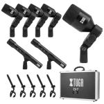 XTUGA New DI7 7 PCS Wireless Dynamic Drum Mic Kit Metal Kick Bass, Tom/Snare & Cymbals Microphone-Use for Drums, Vocal, Other Instrument with Thread Clip On Stage
