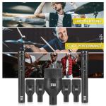 XTUGA New DI7 7 PCS Wireless Dynamic Drum Mic Kit Metal Kick Bass, Tom/Snare & Cymbals Microphone-Use for Drums, Vocal, Other Instrument with Thread Clip On Stage