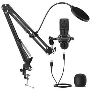 USB Condenser Microphone,Computer PC Microphone Kit with Adjustable Boom Arm Stand Shock Mount for YouTube Vocal Gaming Streaming
