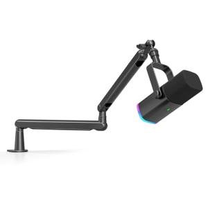 FIFINE Gaming Microphone and Low Profile Arm Stand Bundle, XLR/USB Dynamic Mic with Mute Button, RGB Light, Desktop Stand, Adjustable Boom Arm Kit with Screw Adapter for Streaming Studio (AM8+BM88)
