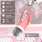 ZealSound Gaming Microphone Kit,Podcast Condenser USB Mic with Boom Arm,Supercardioid Microphone with Mute Button,Echo Volume Gain Knob,Adjust Monitor for Phone PC Computer (Pink)