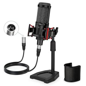 PROAR XLR Podcast Microphone Professional Cardioid Condenser Microphone for PC Computer Studio XLR Mic Kit for Recording/Podcasting/Streaming/Voice Over/ASMR/Home Studio/YouTube with Desktop Stand