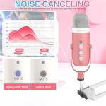 ZealSound Gaming Microphone Kit,Podcast Condenser USB Mic with Boom Arm,Supercardioid Microphone with Mute Button,Echo Volume Gain Knob,Adjust Monitor for Phone PC Computer (Pink)