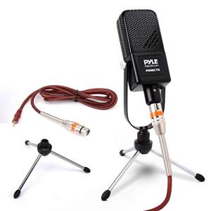 Pyle Large Diaphragm Condenser Microphone Kit - Cardioid Condenser Mic w/Desktop Stand, LED, XLR Audio Cable, for Gaming, Streaming, Podcast, Recording, Studio Vocal, YouTube, Voice Over PDMIC70,Black