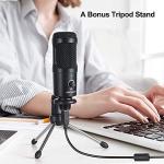 USB Condenser Microphone Bundle Kit,192KHZ/24BIT Professional Cardioid Computer Mic with Adjustable Scissor Arm Stand Shock Mount and Gain Knob for Recording, for Podcasting, Gaming, YouTube (Black)