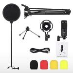 USB Condenser Microphone Bundle Kit,192KHZ/24BIT Professional Cardioid Computer Mic with Adjustable Scissor Arm Stand Shock Mount and Gain Knob for Recording, for Podcasting, Gaming, YouTube (Black)