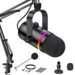 TECURS RGB Gaming Streaming Recording PC Microphone Kit,USB Condenser Computer Mic Bundle for Podasts,Audio,Vocal,Video on Mac/Desktop/Laptop,with Boom Arm Stand, Black