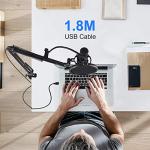 USB Condenser Microphone Bundle Kit,192KHZ/24BIT Professional Cardioid Computer Mic with Adjustable Scissor Arm Stand Shock Mount and Gain Knob for Recording, for Podcasting, Gaming, YouTube (Black)